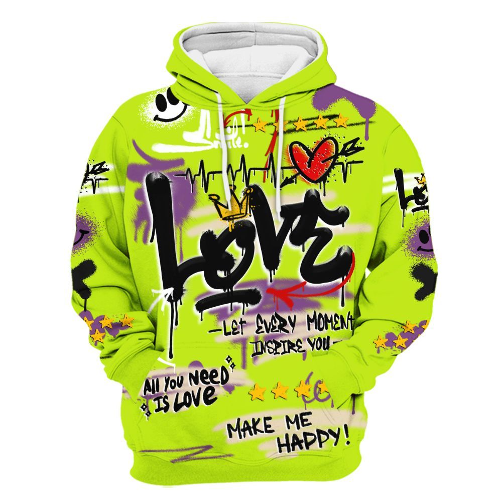 Hoodie To Match GS Black Barely Volt 11s - Happy Love Beats Graffiti Streetwear All Over Print