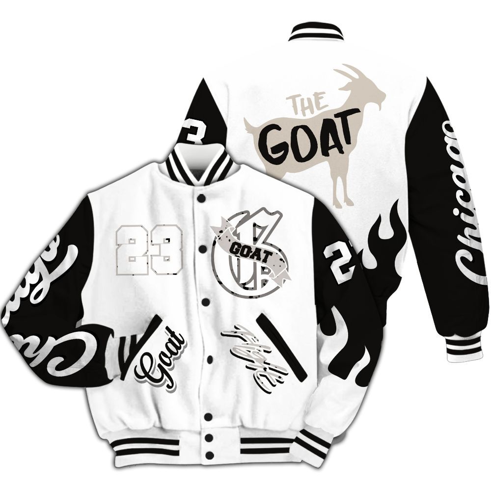Varsity Jacket To Match Retro Reverse Metallic 5s - G.O.A.T Flight Streetwear Graphic All Over Print