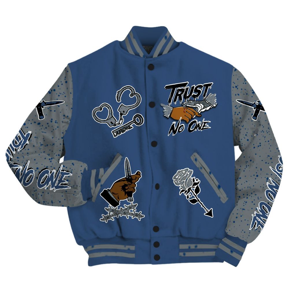 Varsity Jacket To Match Midnight Navy 4s - Trust No One Dripping All Over Print