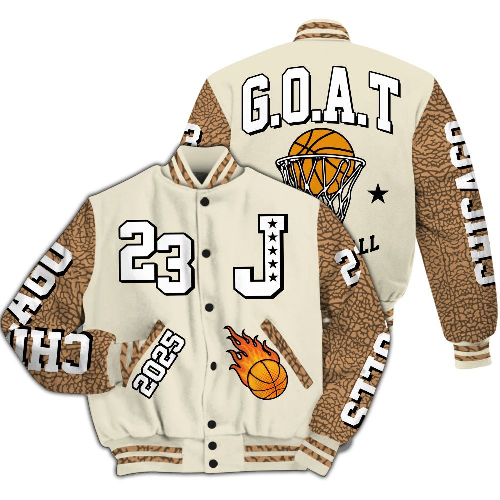 Varsity Jacket To Match Orewood Brown 3s - Chicago 23 Basketball All Over Print