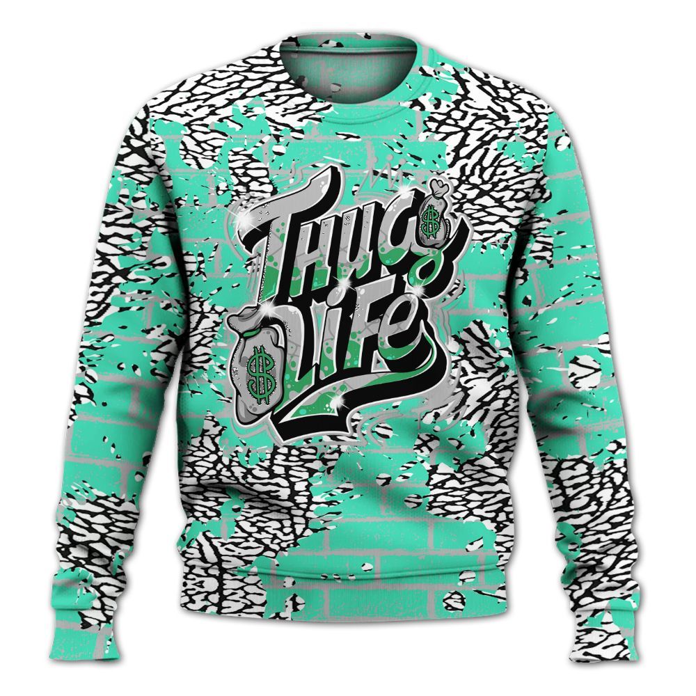 Sweatshirt To Match Black Green Glow 3s - Free Thug Living Graphic Brick Art All Over Print