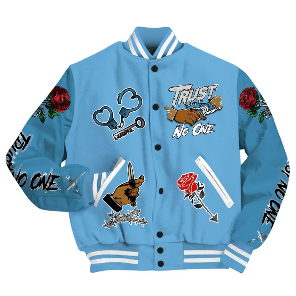 Varsity Jacket To Match SB Dunk Low University Blue - Trust No One Dripping All Over Print