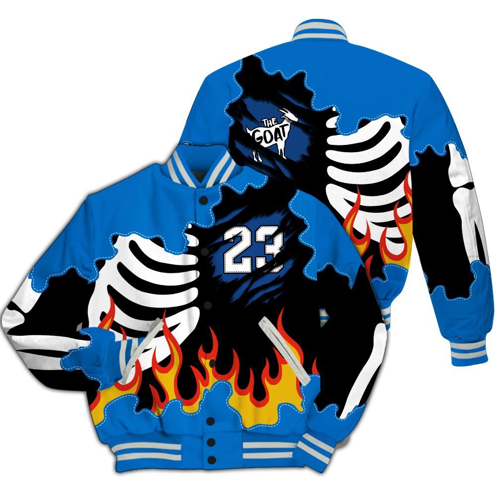 Varsity Jacket To Match Blueberry 12s - Burning Skeleton 23 G.O.A.T All Over Print