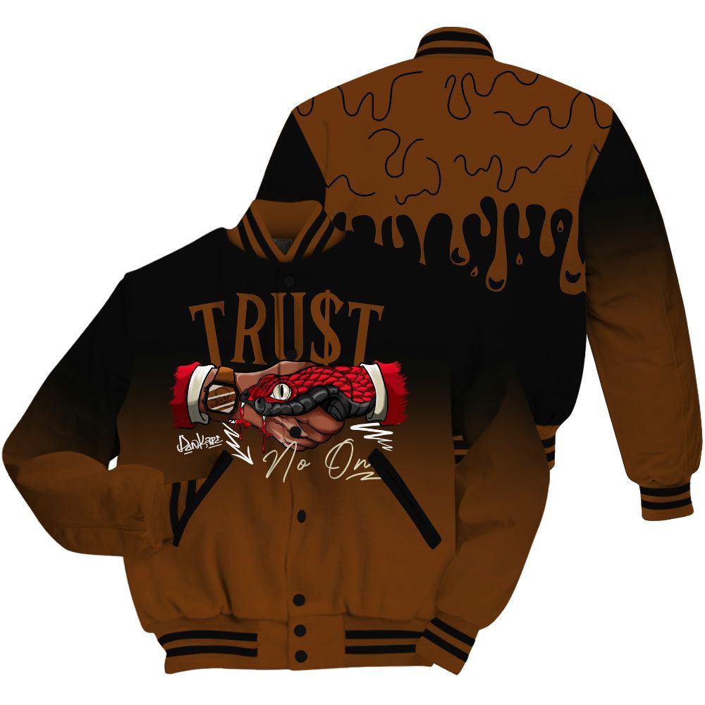 Varsity Jacket To Match Archaeo Brown 5s Shirt, Snake Trust No One Drip All Over Print