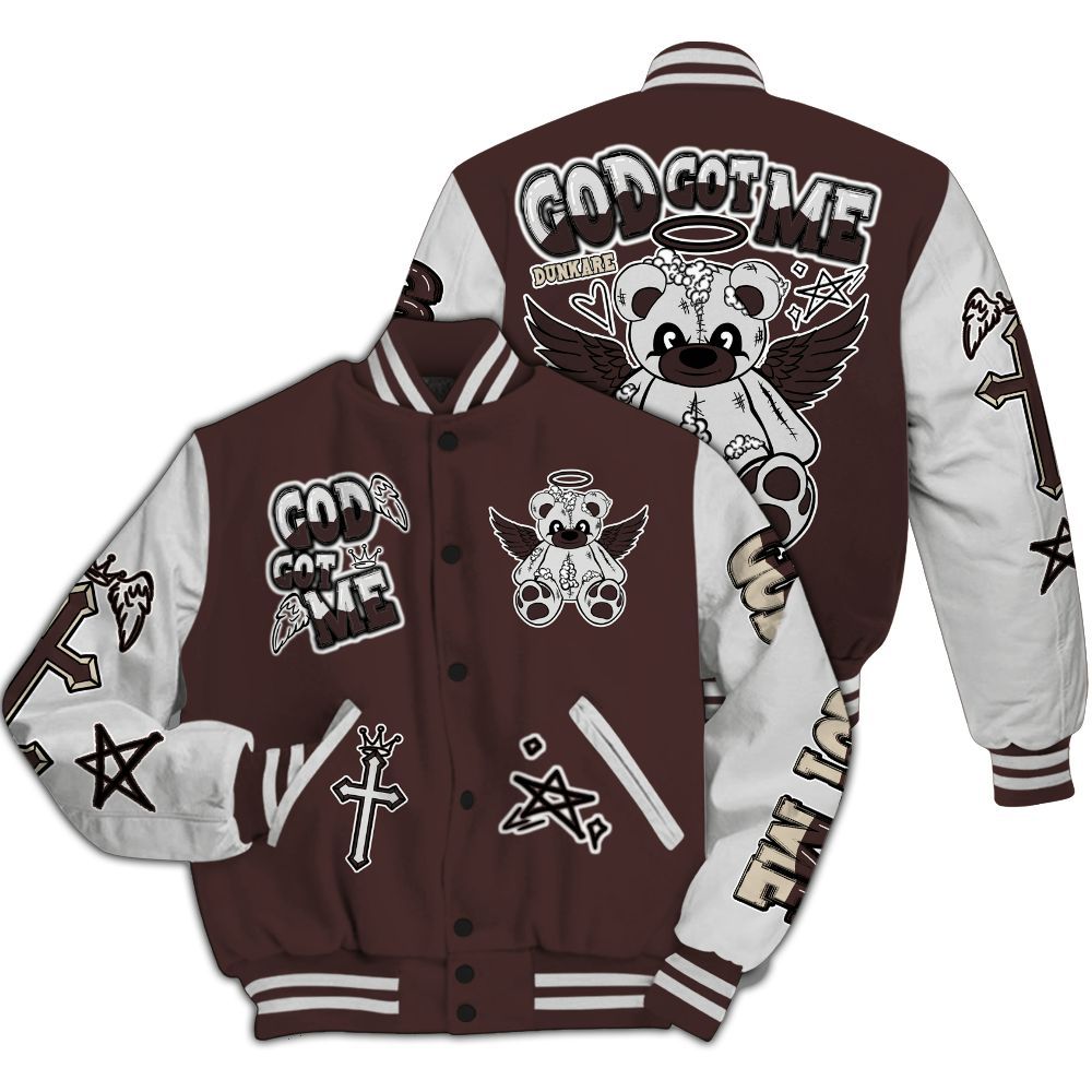 Varsity Jacket To Match Burgundy Crush 3s - Gods Guides Me Bear All Over Print
