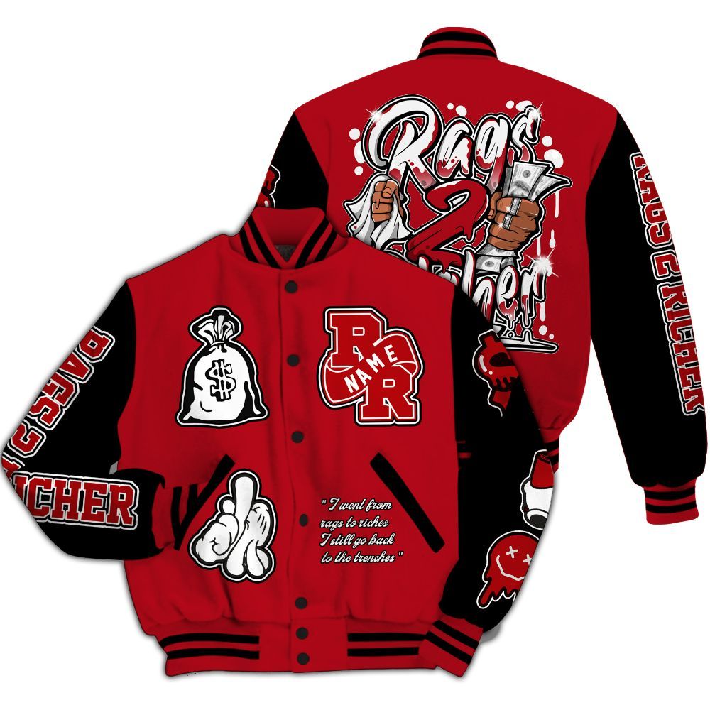 Varsity Jacket To Match Bred Velvet 11s - Rag 2 Rich Graphic Custom Name All Over Print