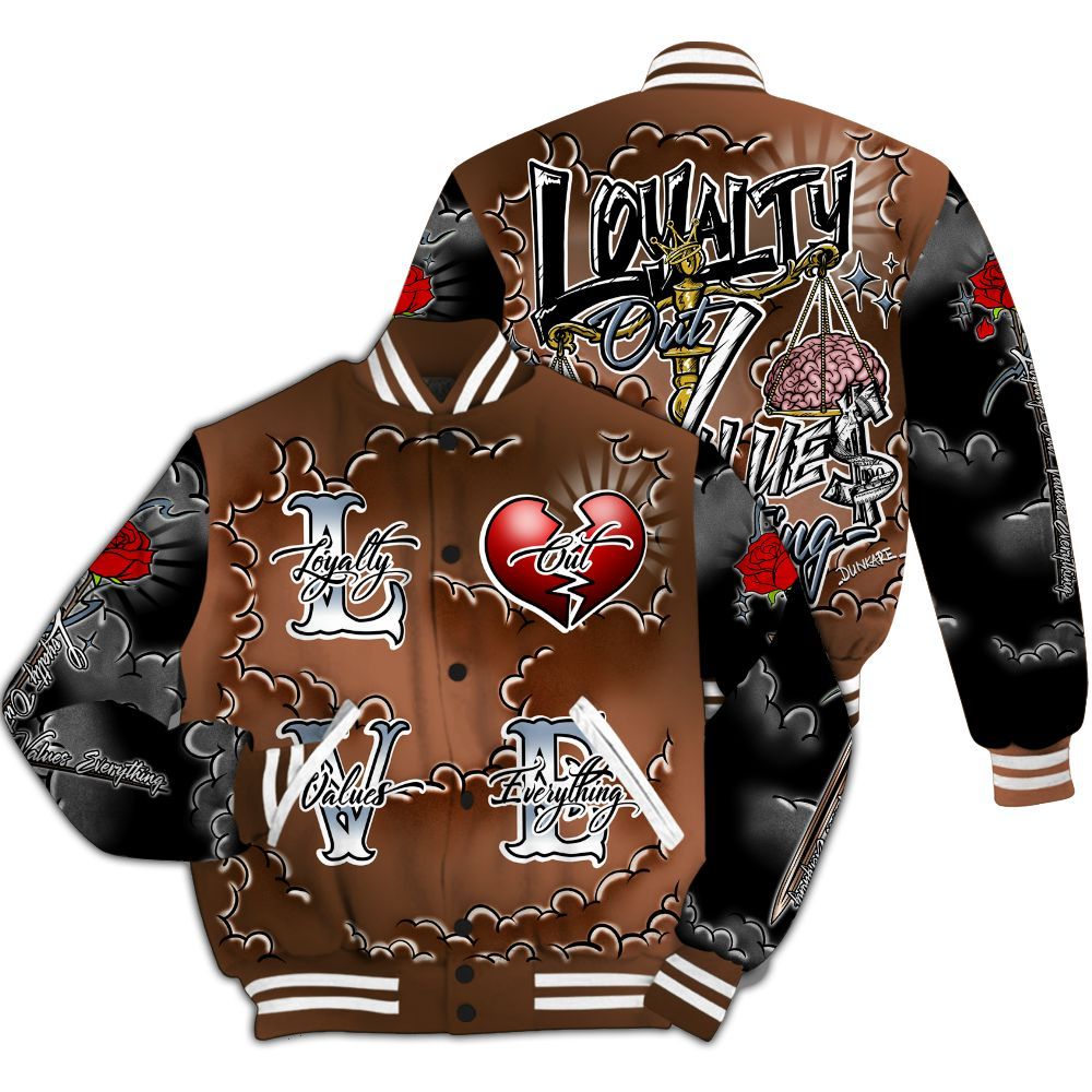 Varsity Jacket To Match Air Foamposite Metallic Copper - Loyalty Wins Everything All Over Print
