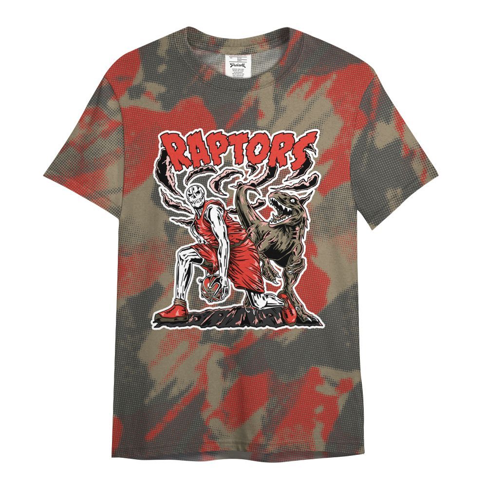Shirt To Match Olive 9s - Raptors Skeleton Abstract Halftone All Over Print