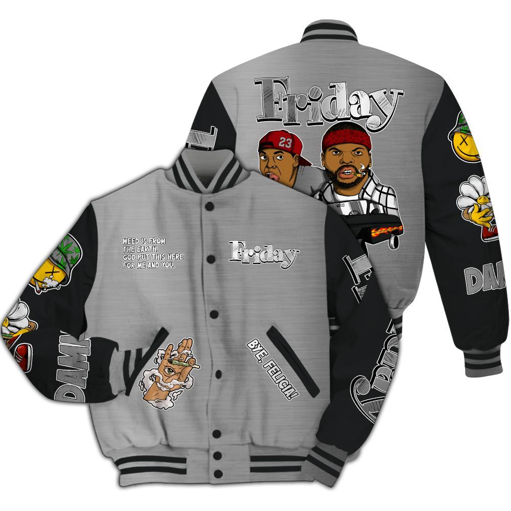 Varsity Jacket To Match Metallic Silver 14s - Friday Sneaker Stress Style All Over Print