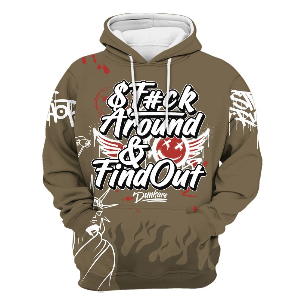 Hoodie To Match Olive 9s - Graphic Fck Around Find Out All Over Print