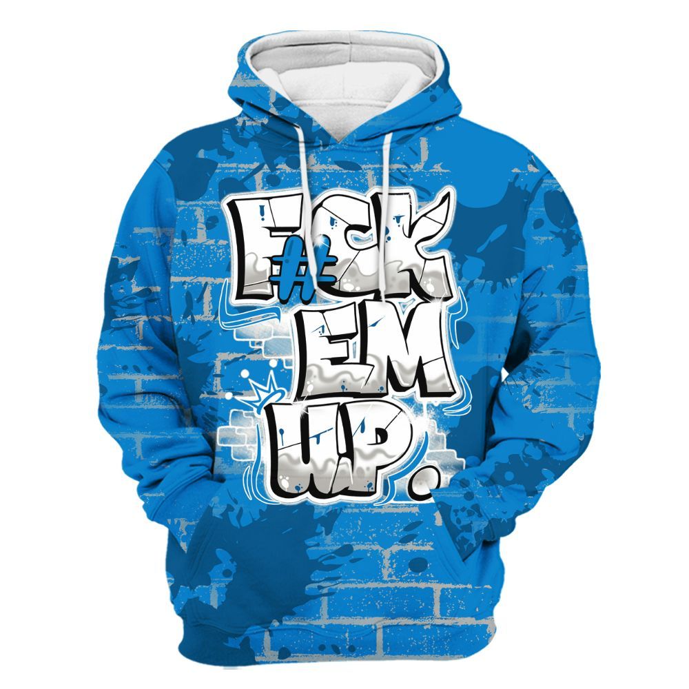 Hoodie To Match Military Blue 4s - F#ck Em Graphic Brick Art All Over Print