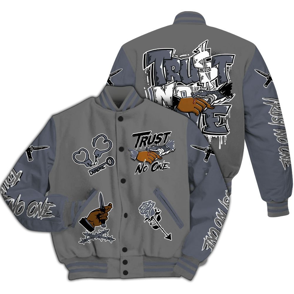 Varsity Jacket To Match Cool Grey 6s - Trust No One Dripping All Over Print