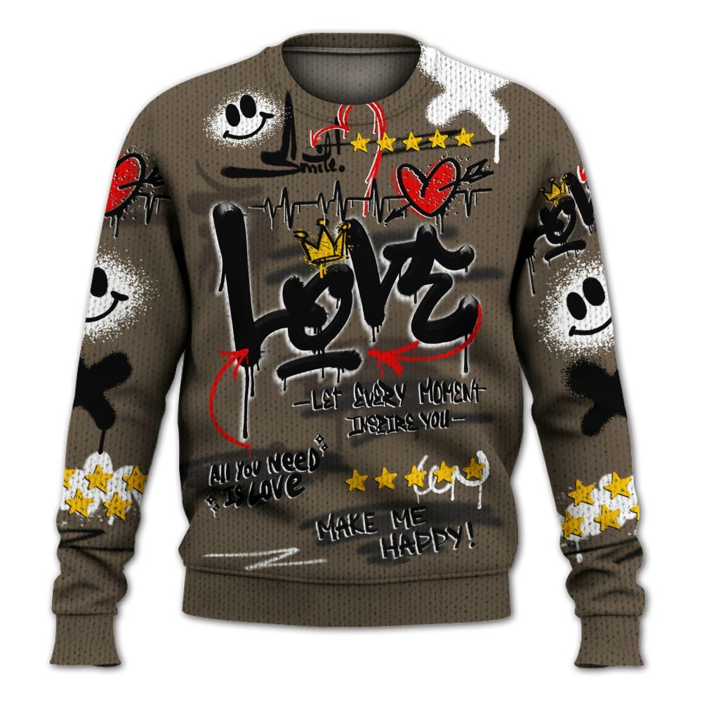 Sweater To Match AMM Dark Mocha 4s - Happy Love Beats Graffiti Streetwear Graphic