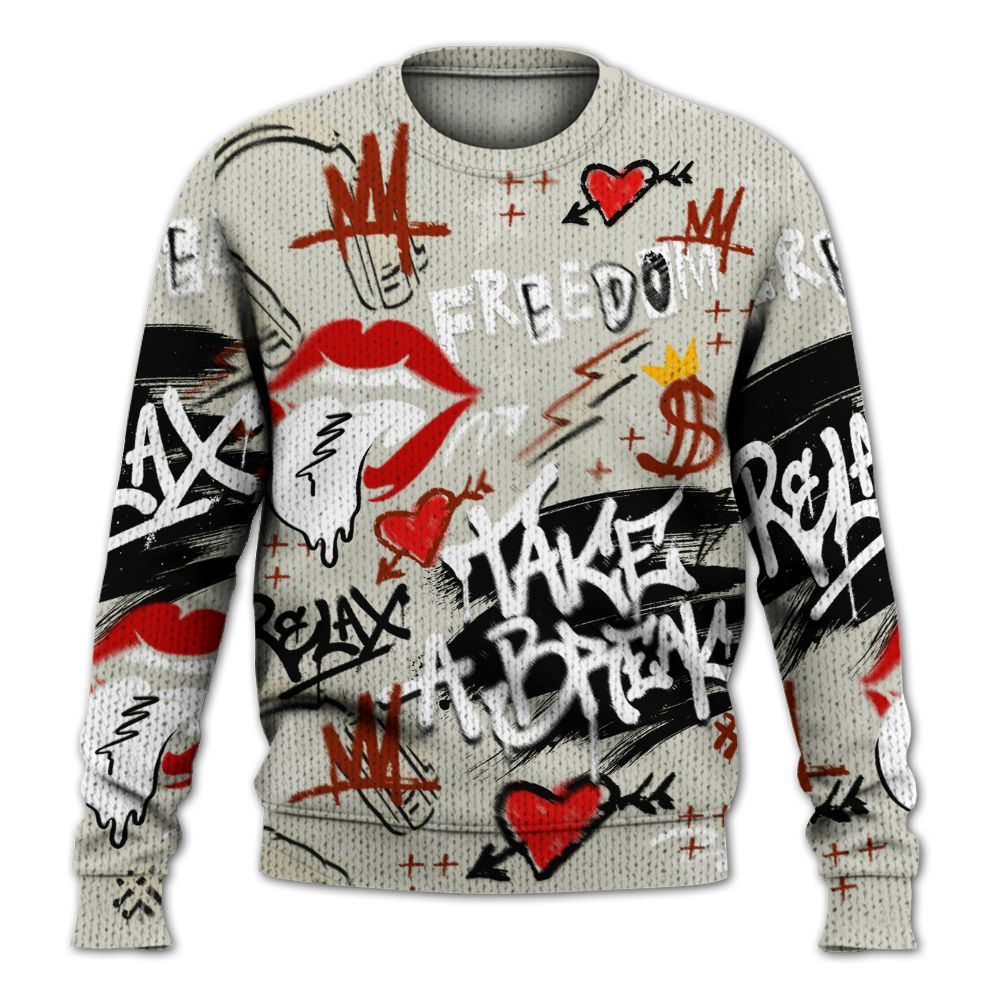 Knitted Sweater To Match El Grito 5s - Take Break Freedom Graffiti Streetwear