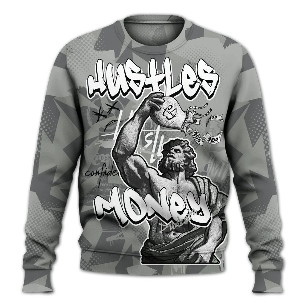Sweatshirt To Match Paris Cement Grey 4s - Huslte Money Retro All Over Print