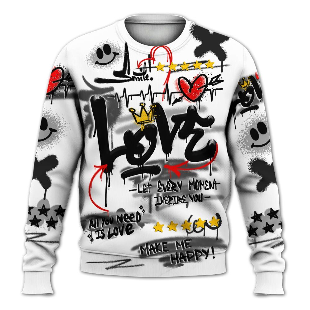 Sweatshirt To Match Low 85 Metallic Black 1s - Happy Love Beats Graffiti Streetwear All Over Print