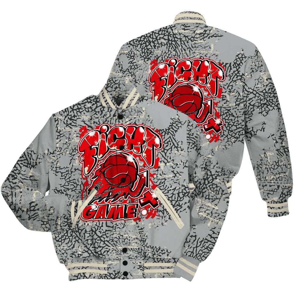 Varsity Jacket To Match Cement Grey 3s Shirt - Fighter Games Graphic Street Art All Over Print