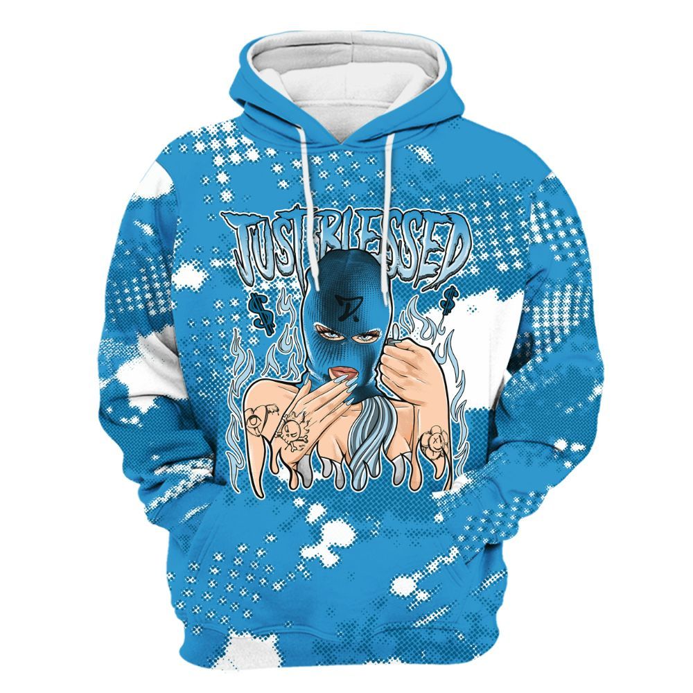 Hoodie To Match Powder Blue 9s - Blessed!! Smoke Dot All Over Print