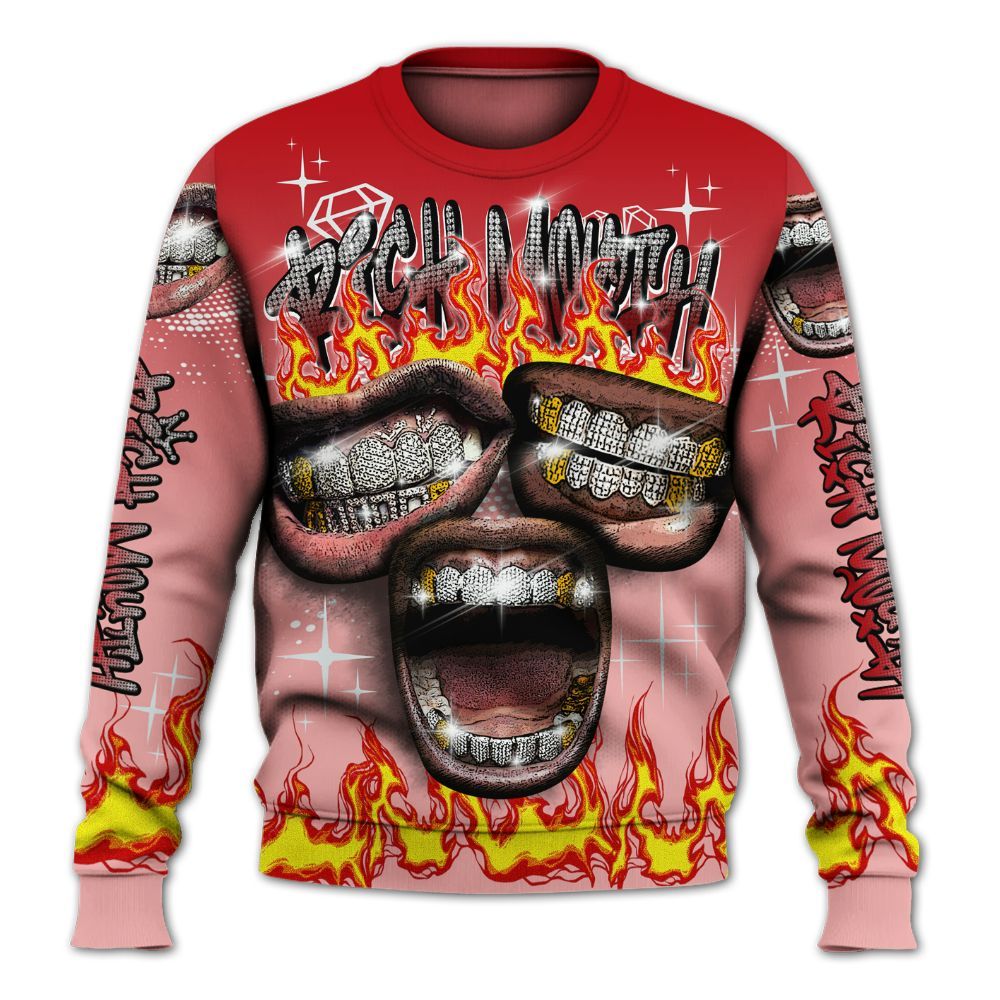 Sweatshirt To Match Low Valentines Day 1s - Rich Mouth Fire Rap Retro 90s All Over Print