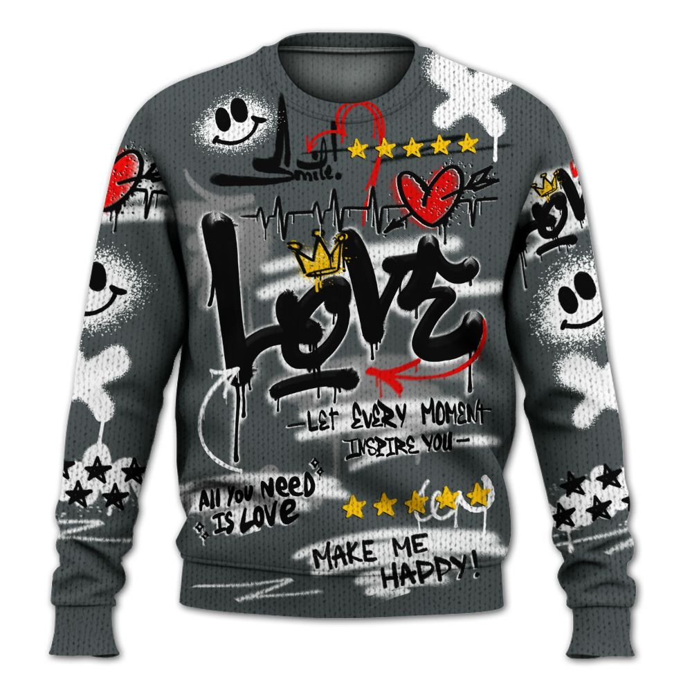 Knitted Sweater To Match Black RM Nigel Sylvester 4s - Happy Love Beats Graffiti Streetwear