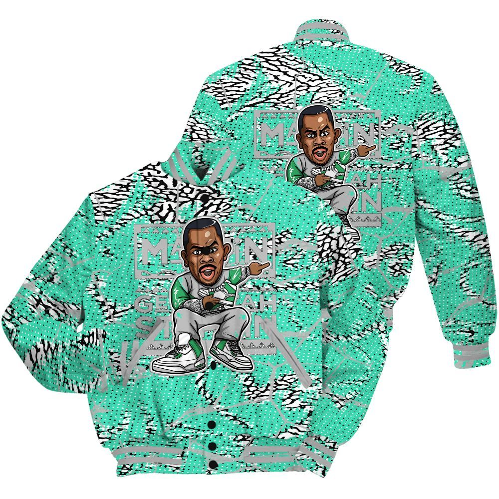 Varsity Jacket To Match Black Green Glow 3s Shirt - Get Tag Sneakers Steppin' Graphic Crack All Over Print