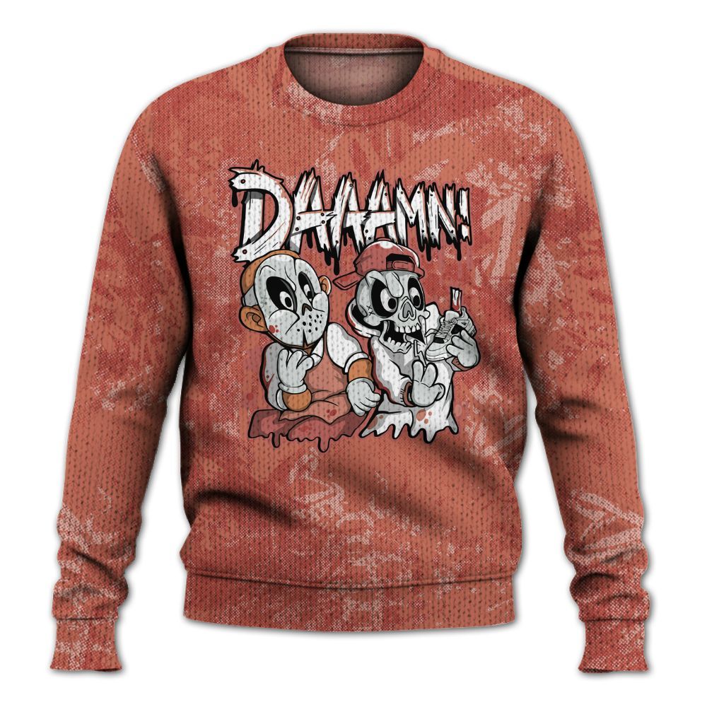 Knitted Sweater To Match Dune Red 13s - Damn Shoe Graphic Heart Grunge