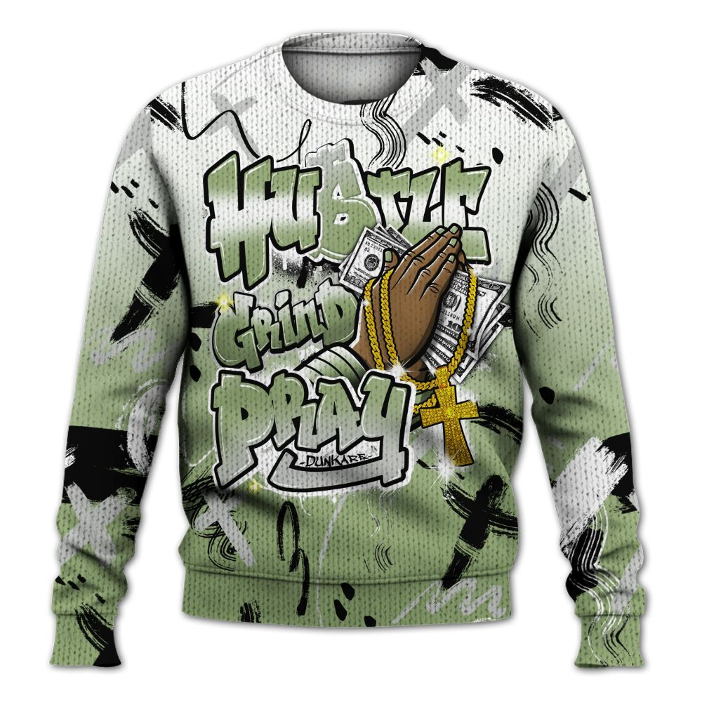 Knitted Sweater To Match Oil Green 4s - Money Hustle Grind Pray
