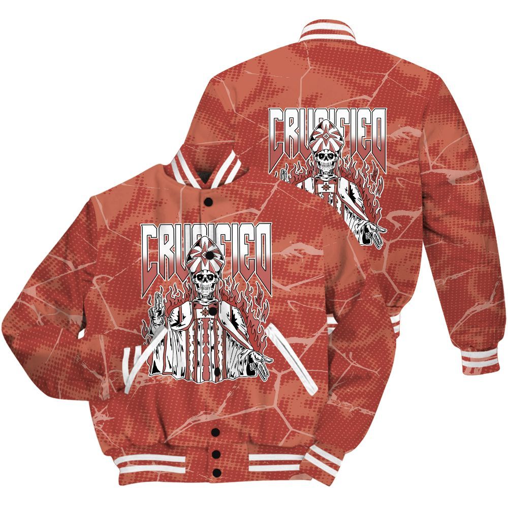 Varsity Jacket To Match Dune Red 13s Shirt - Crucified Skeleton Crack All Over Print