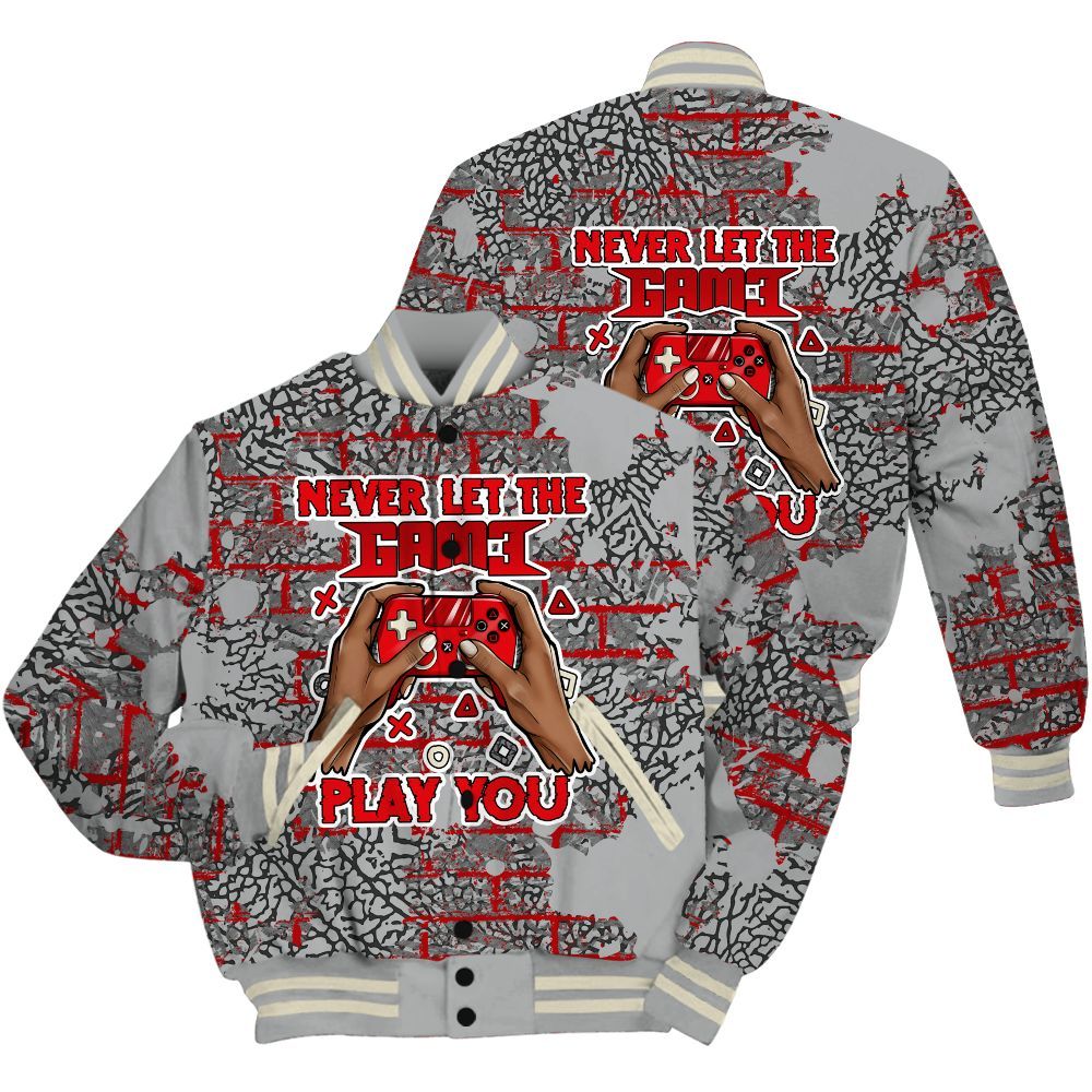 Varsity Jacket To Match Cement Grey 3s Shirt - PlayGame Human Brick All Over Print