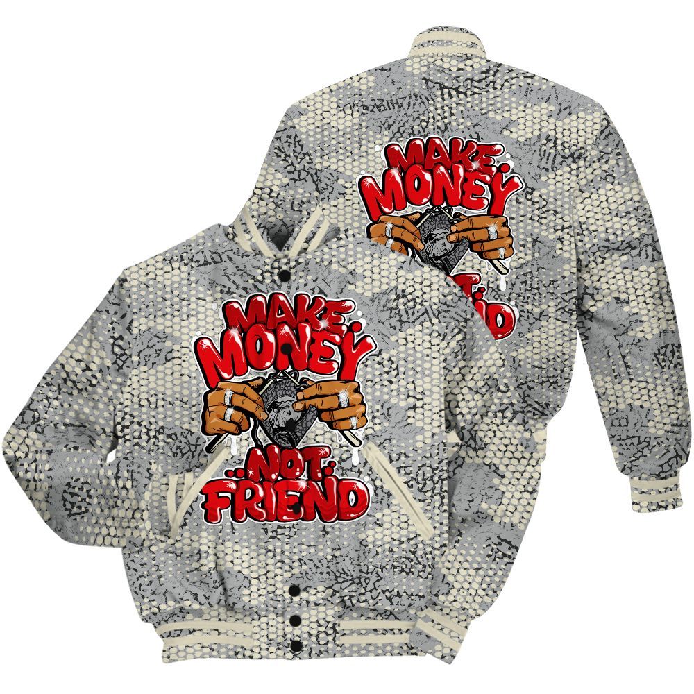 Varsity Jacket To Match Cement Grey 3s Shirt - Make Moneys Not Friend Graphic Banknotes All Over Print