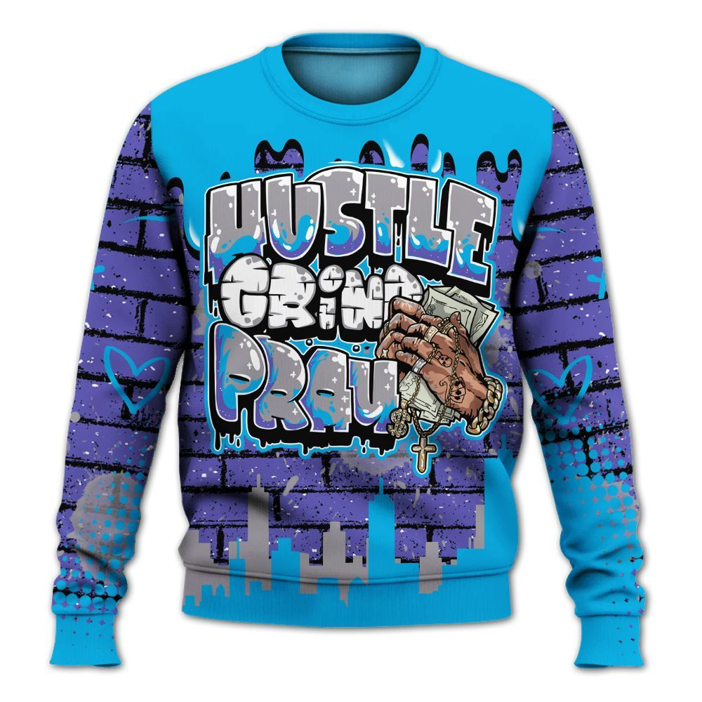 Sweatshirt To Match Retro Aqua 8s - Hustles Grind Pray Drip All Over Print