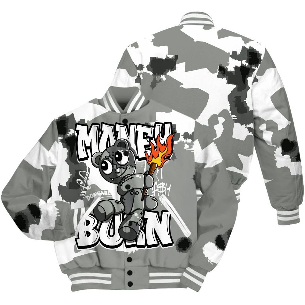 Varsity Jacket To Match Paris Cement Grey 4s - Money Burn Retro All Over Print