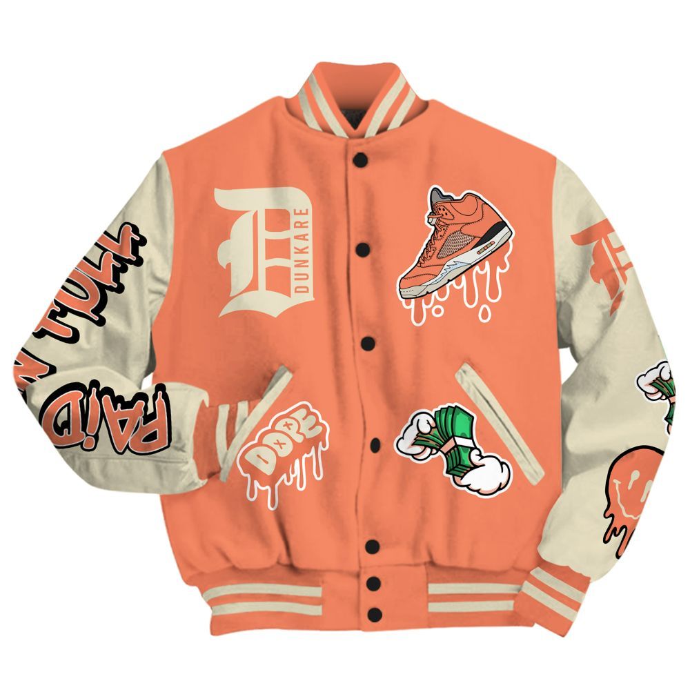 Varsity Jacket To Match DJ Khaled Crimson Bliss 5s - Drip Paid In Full Moneys Bear Graphics All Over Print