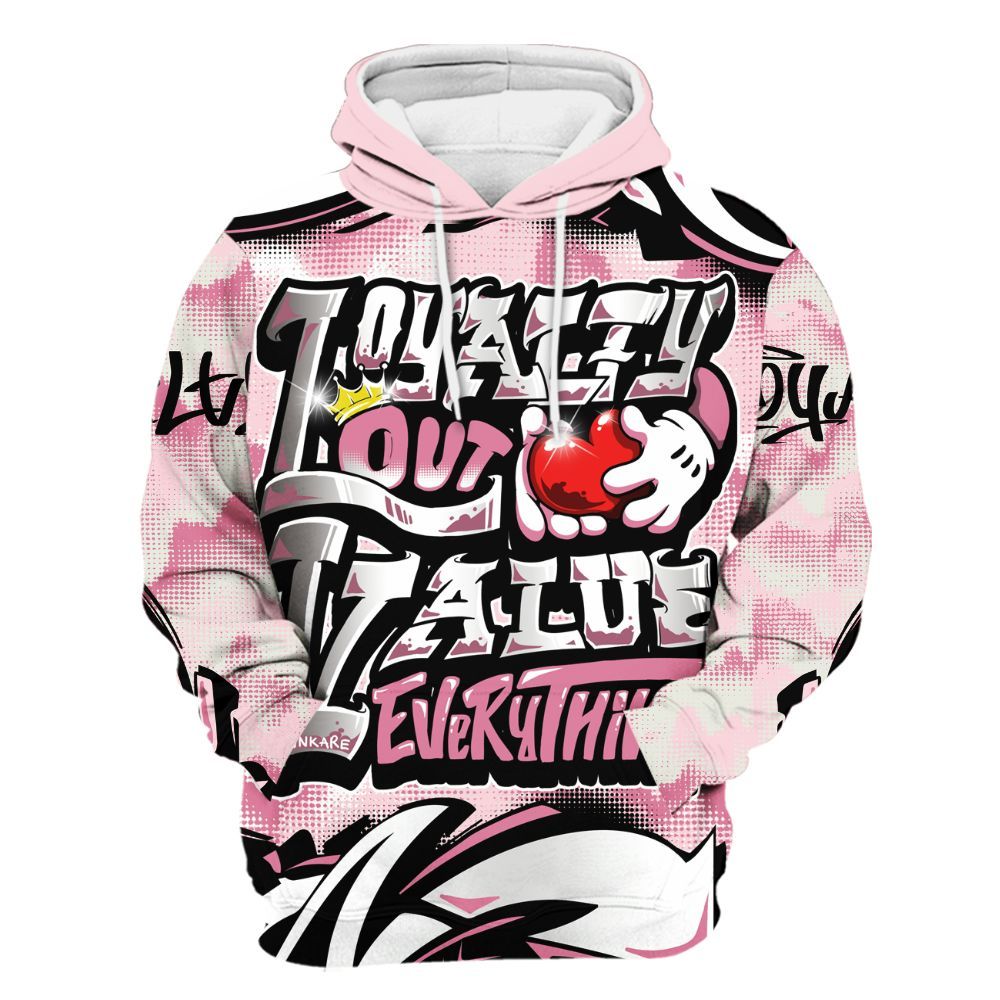 Hoodie To Match GS Pearl Pink 12s Shirt, Loyalty Out Value Graffiti All Over Print