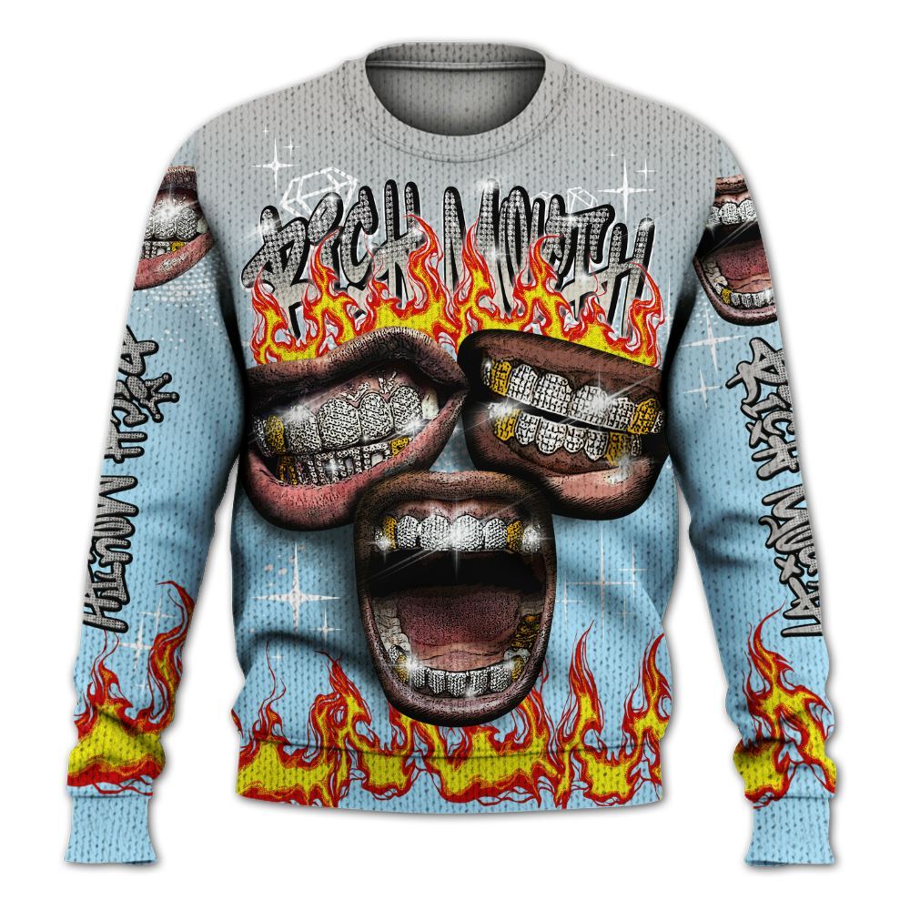 Knitted Sweater To Match Retro SoleFly 13s - Rich Mouth Fire Rap Retro 90s