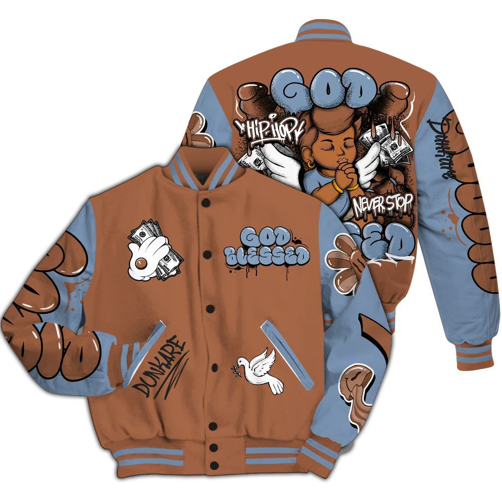 Varsity Jacket To Match Air Foamposite Metallic Copper - God Blessed All Over Print