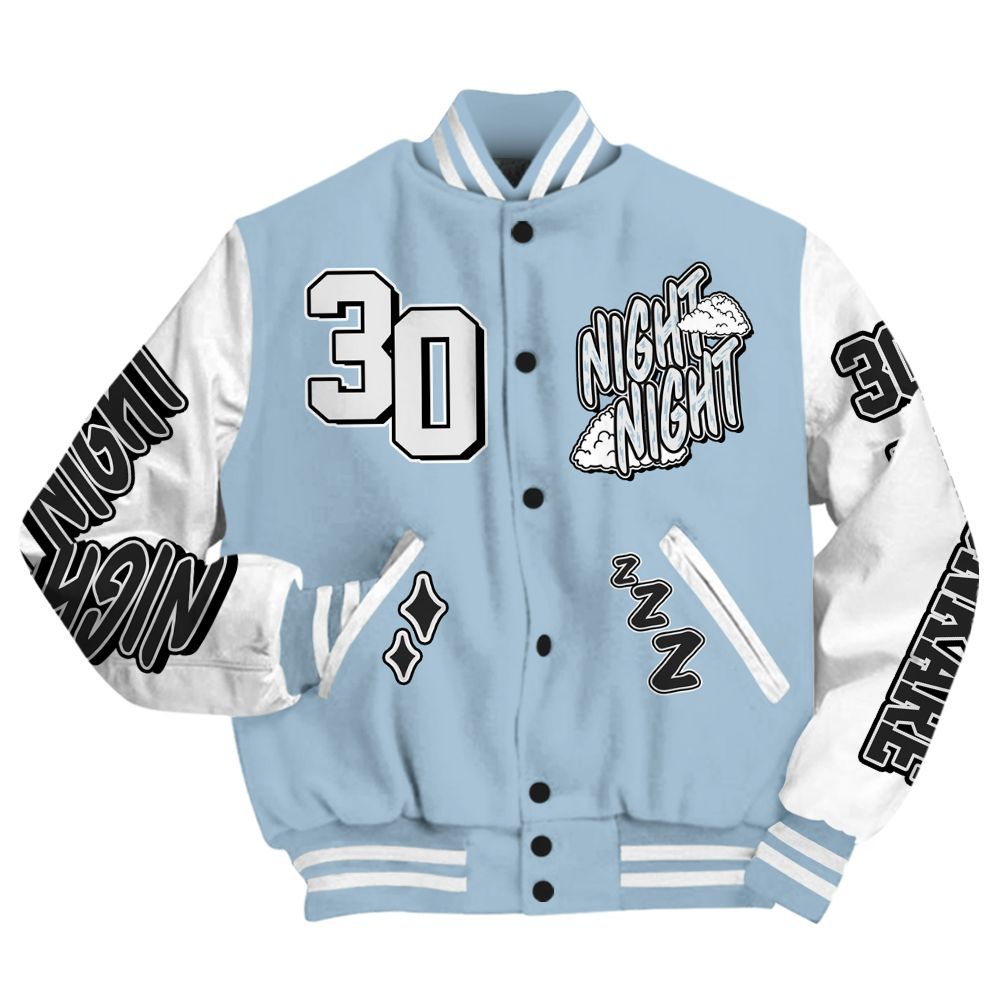 Varsity Jacket To Match Mid Ice Blue 1s - Seeya Skeleton All Over Print