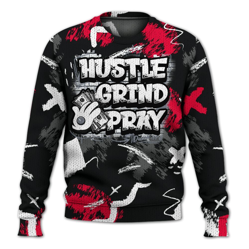 Knitted Sweater To Match Mid Black Metallic 1s - Hustle Grind Pray Retro