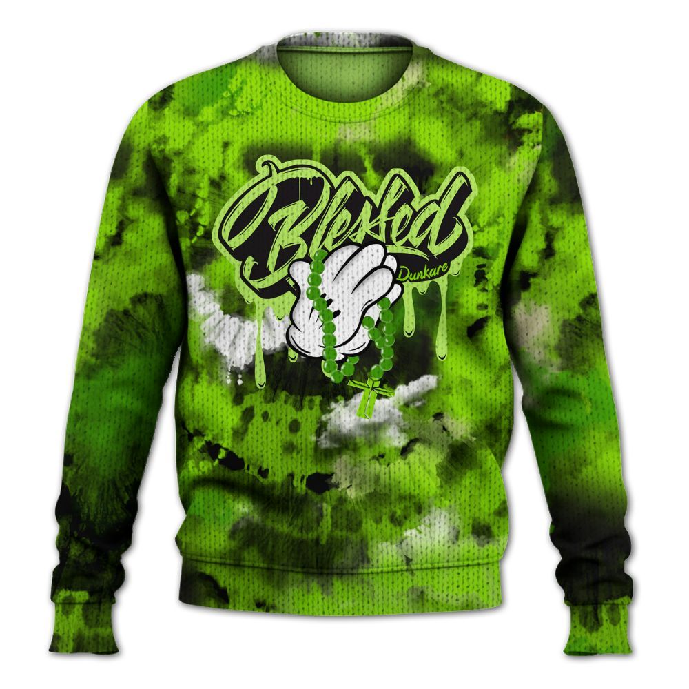 Knitted Sweater To Match Electric Green 6s - God Blessed Tie Dye