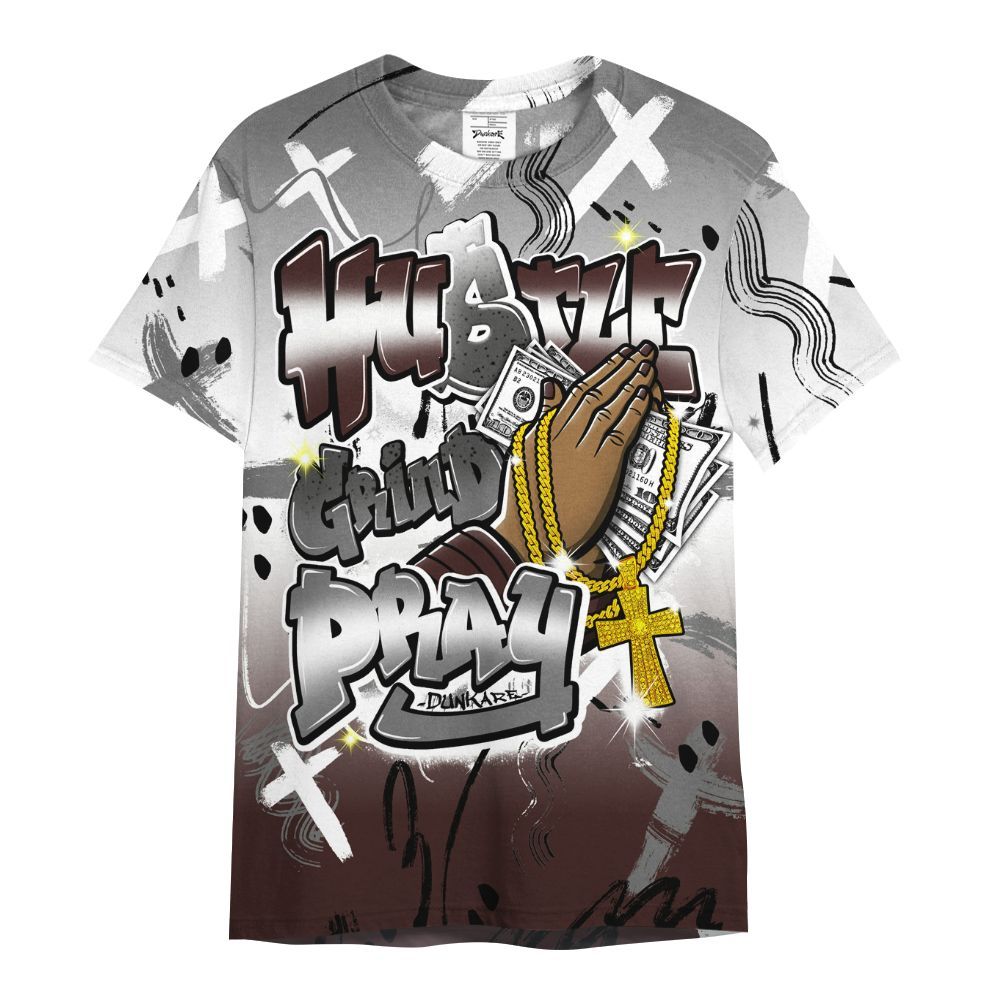 Shirt To Match Burgundy 5s - Money Hustle Grind Pray All Over Print