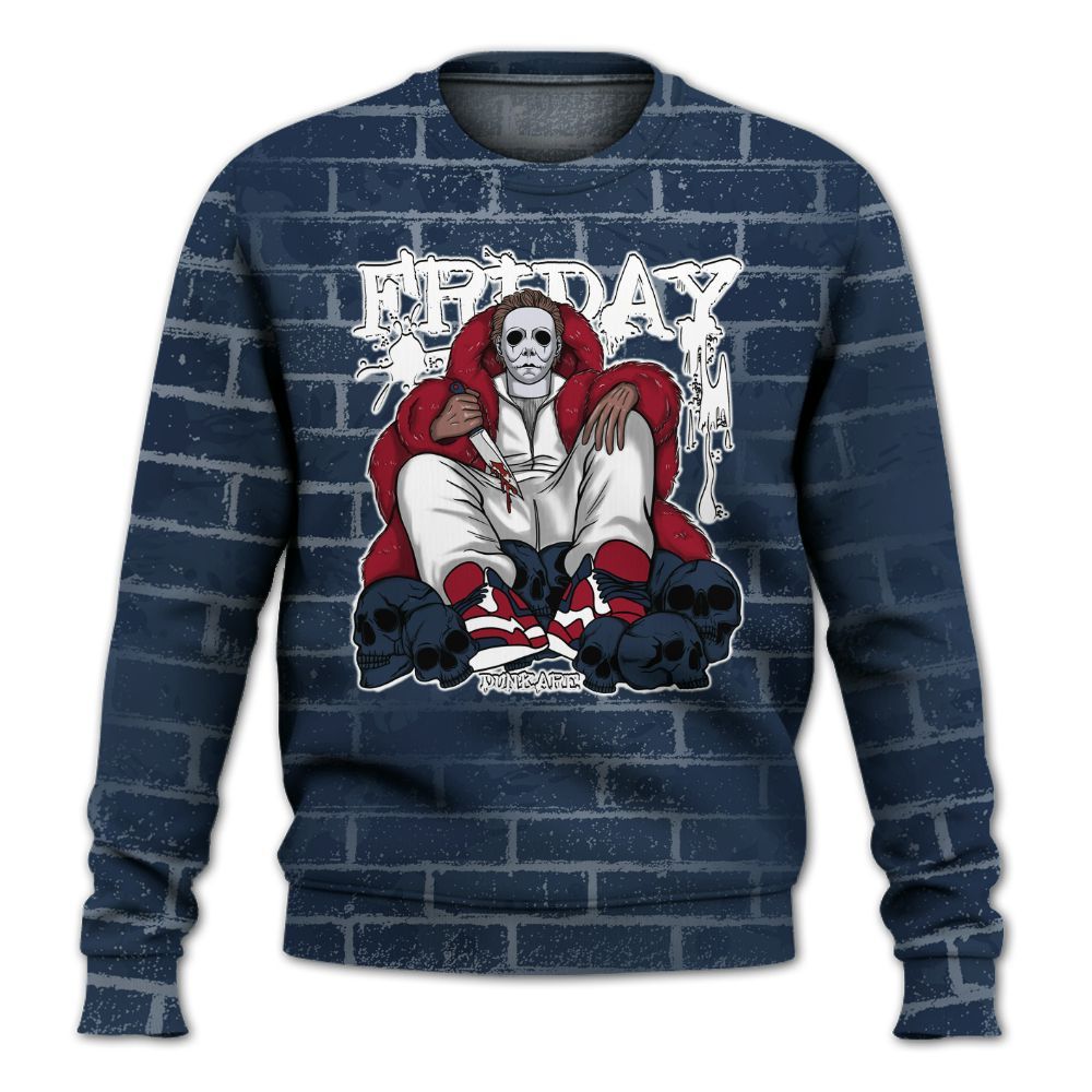 Sweatshirt To Match White Midnight Navy 6s - Friday Brick All Over Print