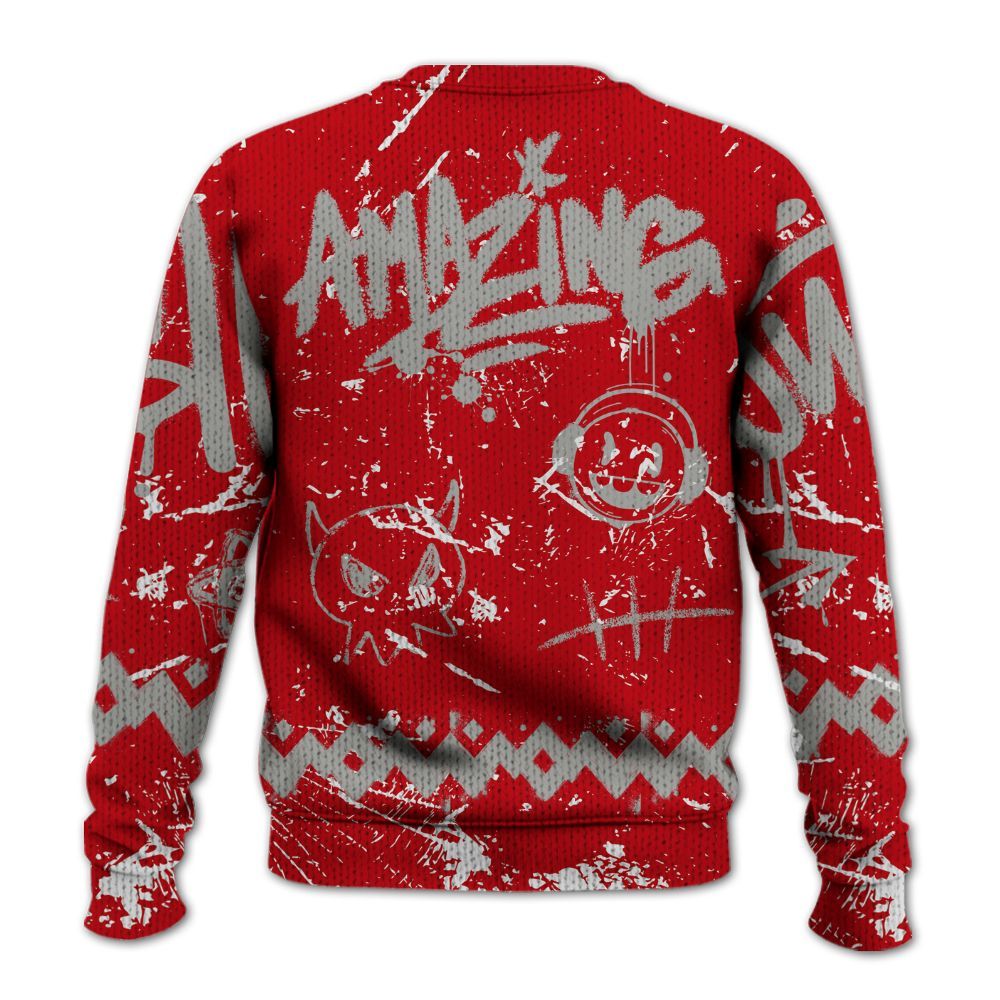 Knitted Sweater To Match Air Griffey Max Gray Reds 1s - Friday Sneaker Crayon