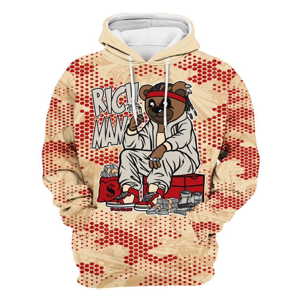 Hoodie To Match Dunk Low Strawberry Waffle - Rich Man Bear Banknotes Art All Over Print