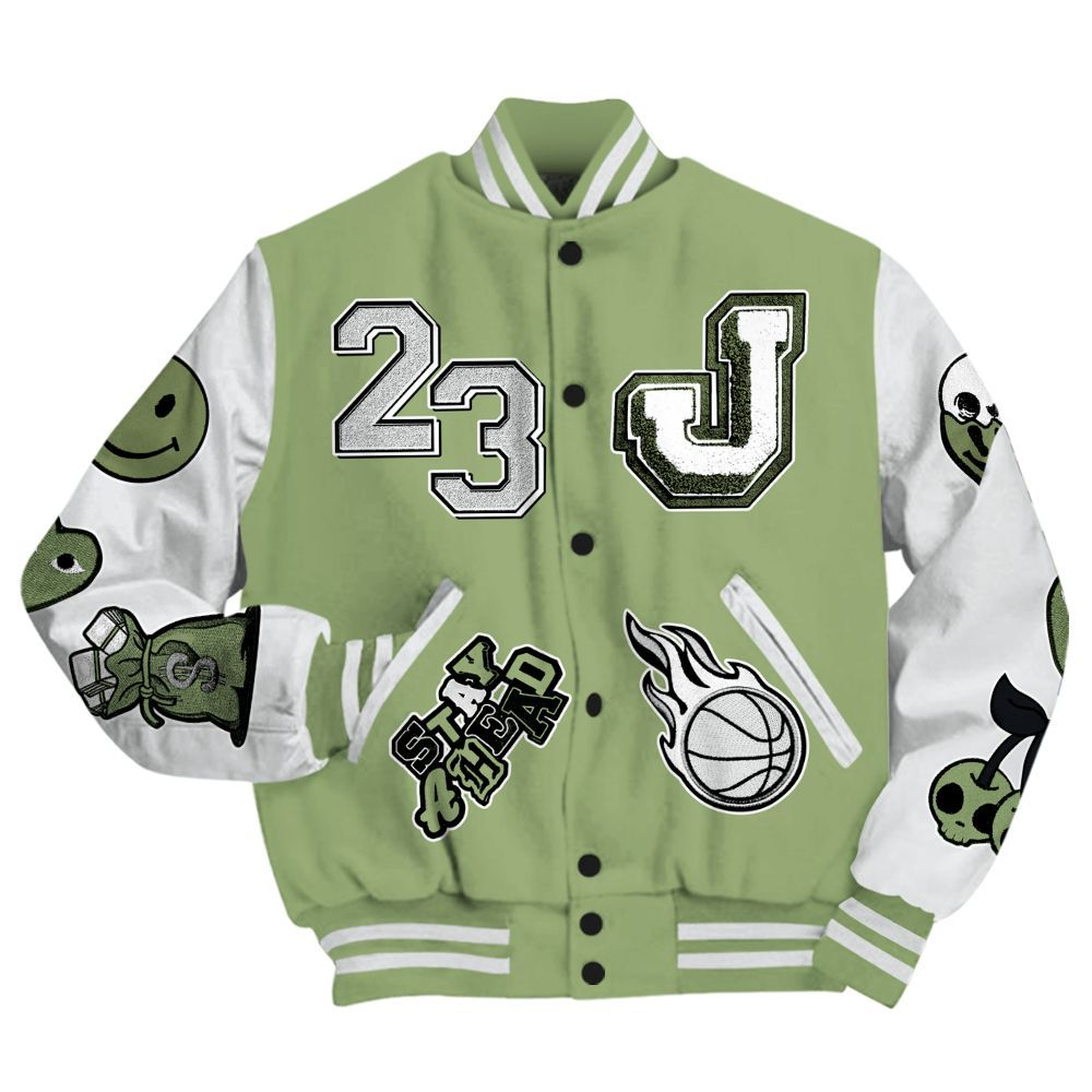 Varsity Jacket To Match Oil Green 4s - Hustles Money Number 23 All Over Print