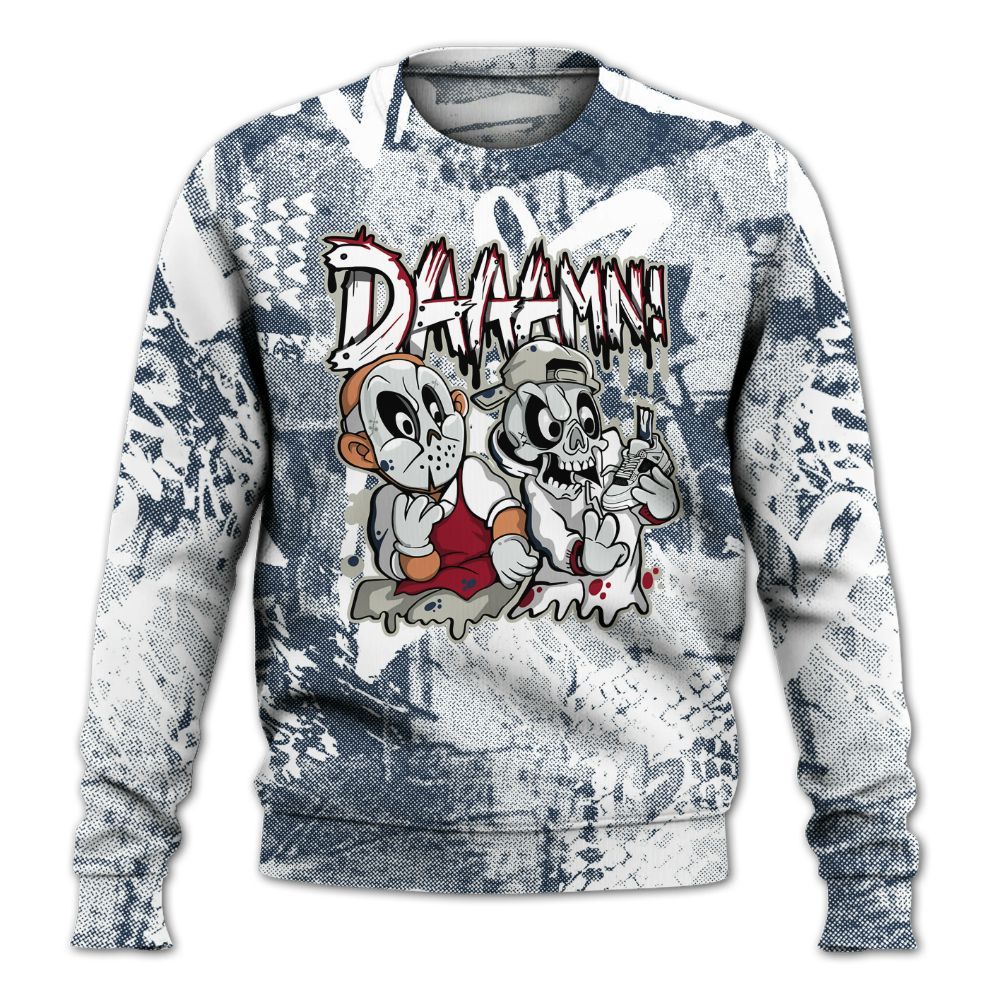 Sweatshirt To Match Navy Blue 2024 6s - Damn Shoe Graphic Heart Grunge All Over Print