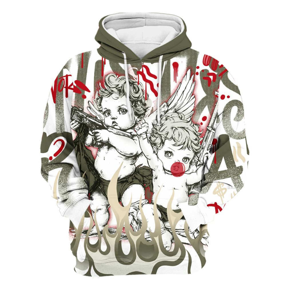 Hoodie To Match Travis Scott Low OG Medium Olive 1s - Angel Hustle Hard All Over Print