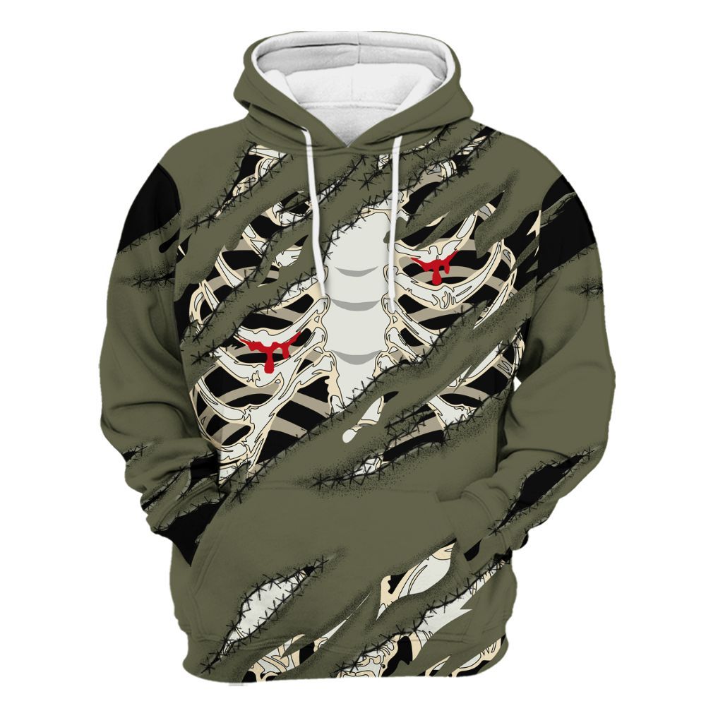 Hoodie To Match Travis Scott Low OG Medium Olive 1s - GOT 'EM Skeleton Scratch All Over Print