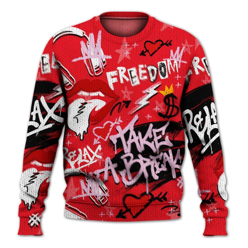 Knitted Sweater To Match Zoom Vomero 5 Valentine's Day 2025 - Take Break Freedom Graffiti Streetwear
