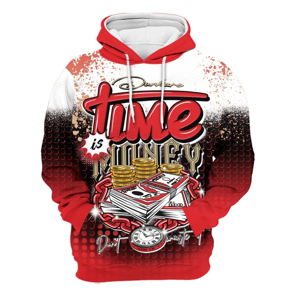 Hoodie To Match Prime 93 Fire Red - Halftone Time Is Money All Over Print