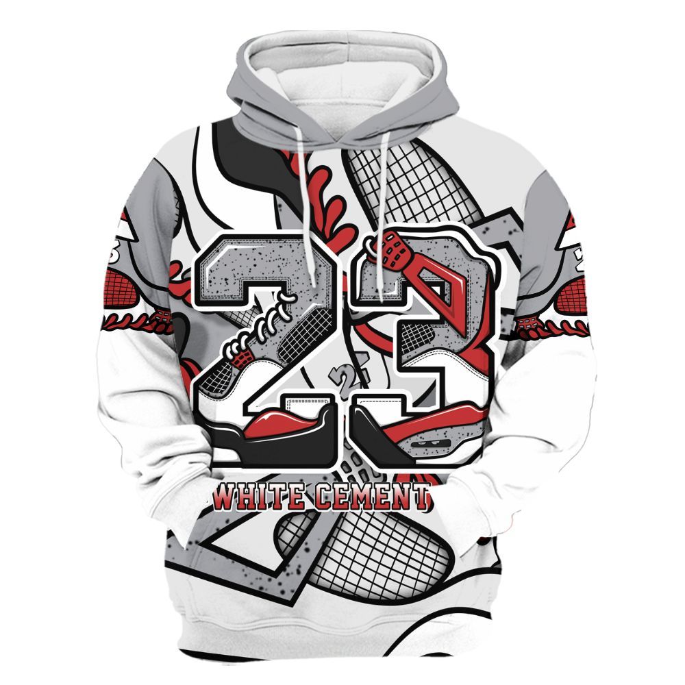 Hoodie To Match White Cement 4s - Number 23 Style 4s All Over Print